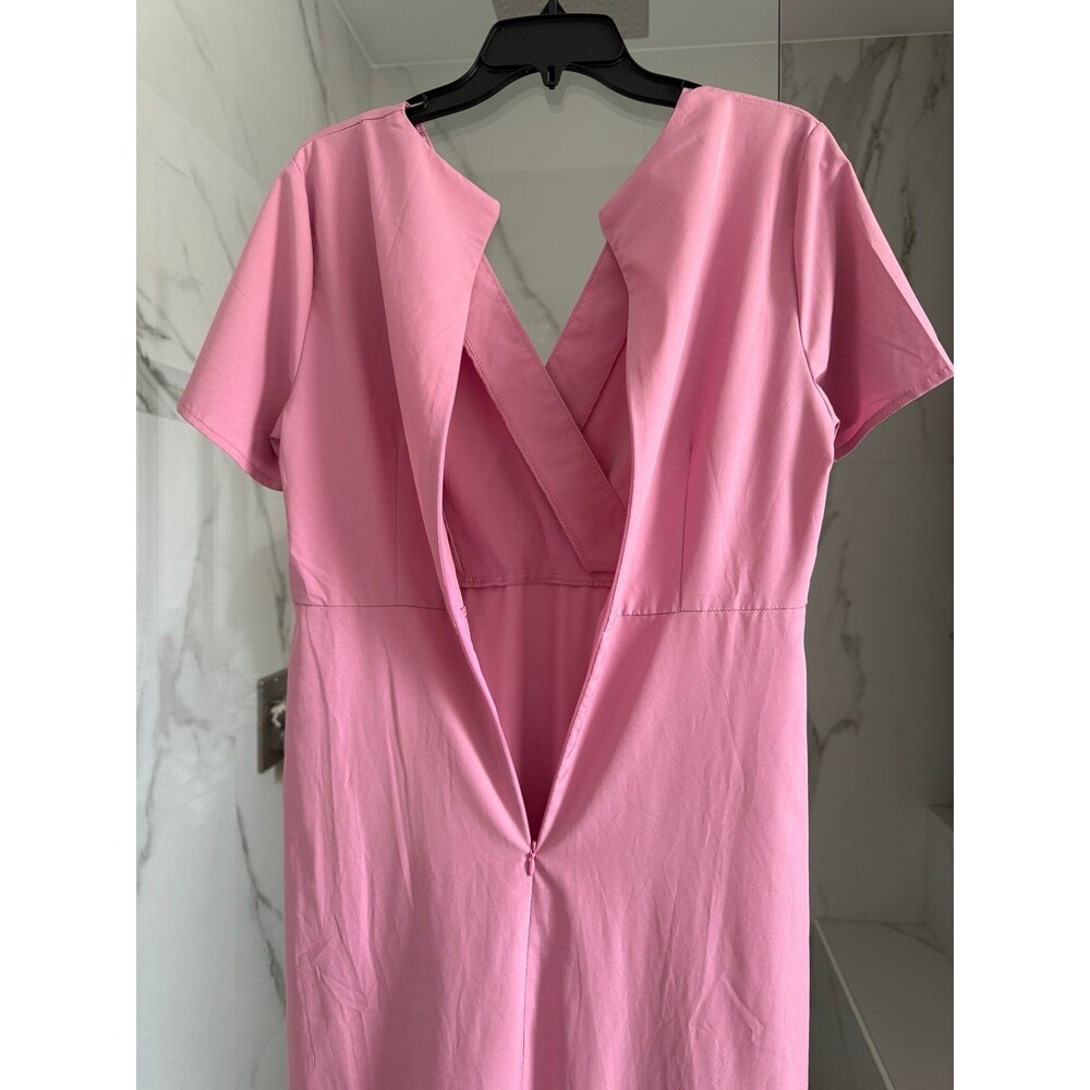 High-Low Ruffle Faux Wrap Dress, Pink, Medium - Picture 6 of 7